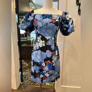 Zac Posen Women's Black Off-the-Shoulder Floral Print Mini Dress Size 4